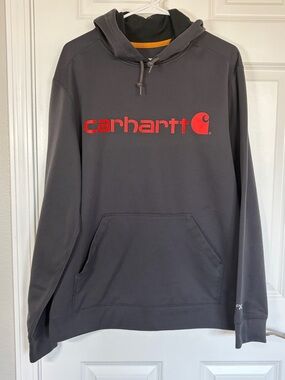 Carhartt Dark Gray Hoodie with Red Logo